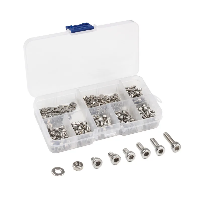 250Pcs/Set M3 304 Stainless Steel Hexagon Socket Head Cap Screws Nuts Bicycle Hex Bolts Flat Washers Assortment Kit
250Pcs/Set M3 304 Stainless Steel Hexagon Socket Head Cap Screws Nuts Bicycle Hex Bolts Flat Washers Assortment Kit