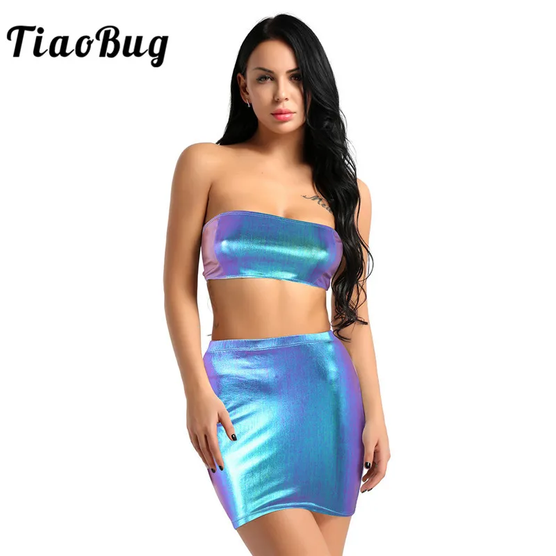 TiaoBug Women Faux Leather Shiny Holographic Metallic Crop Top with Mini Bodycon Skirt Club Rave Party Sexy Stage Costume Set
TiaoBug Women Faux Leather Shiny Holographic Metallic Crop Top with Mini Bodycon Skirt Club Rave Party Sexy Stage Costume Set