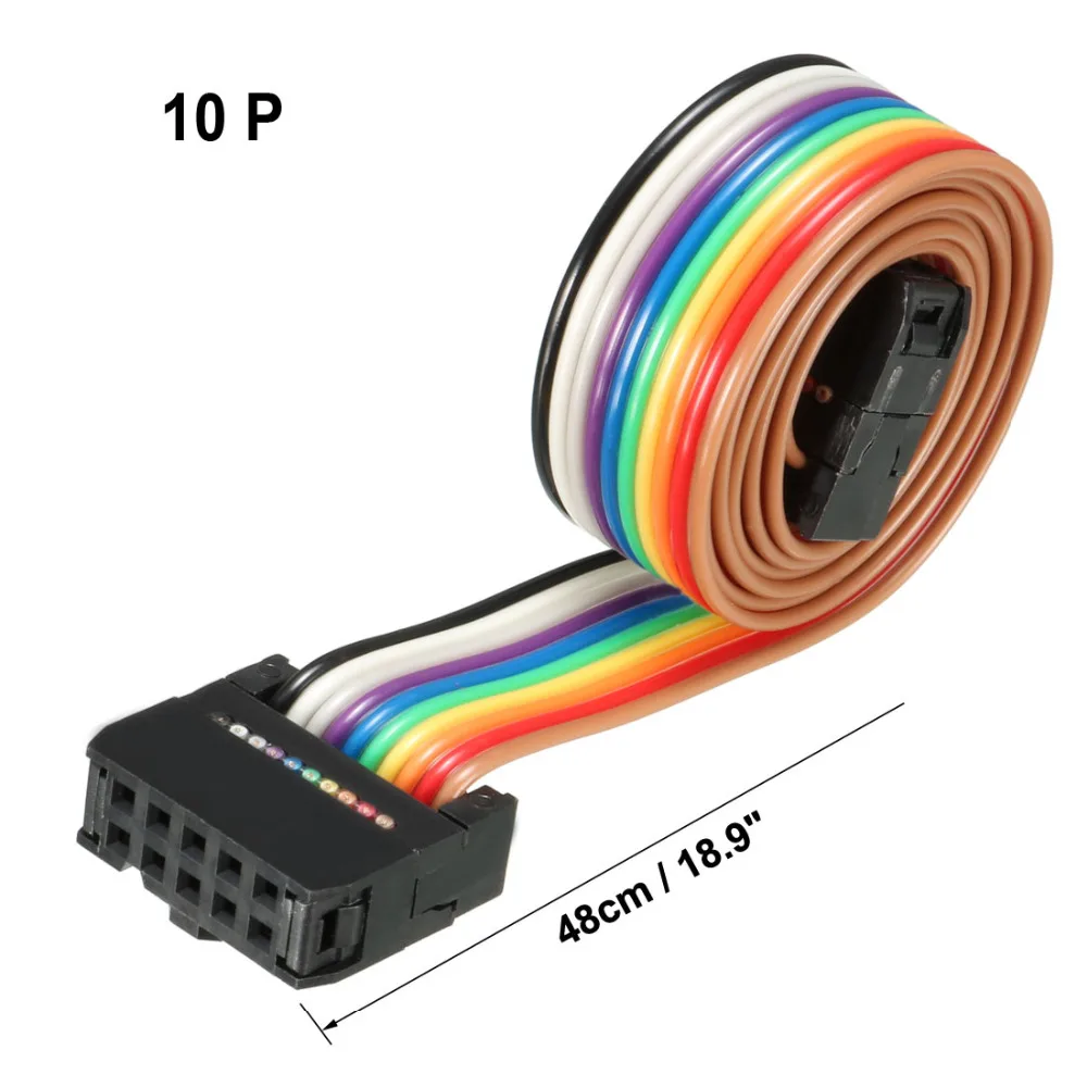 

Uxcell 1pcs IDC 10 Pins 48/66/118/148cm Long 2.54mm Rainbow Color/Gray Pitch Flexible Flat Ribbon Jumper Cable for PCB