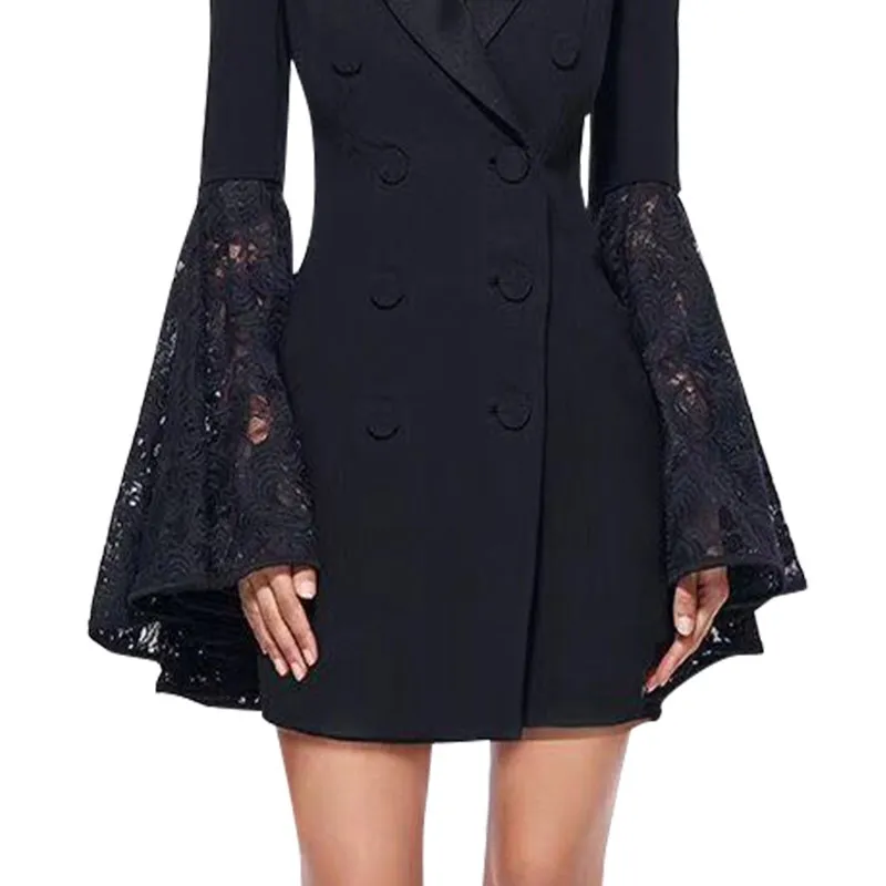 2019 Winter Blazers Plus Size Double Breasted Notched Lace Flare Sleeve Women Trench Coat Black Slim Jacket
2019 Winter Blazers Plus Size Double Breasted Notched Lace Flare Sleeve Women Trench Coat Black Slim Jacket