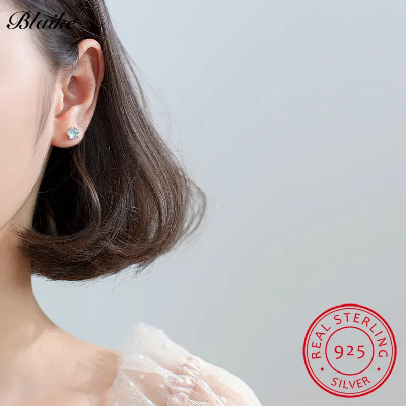 s925 Sterling Silver Mermaid Tail Earrings For Women Clear Glass Moonstone Small Crystal Fishtail Stud Jewelry | Украшения и