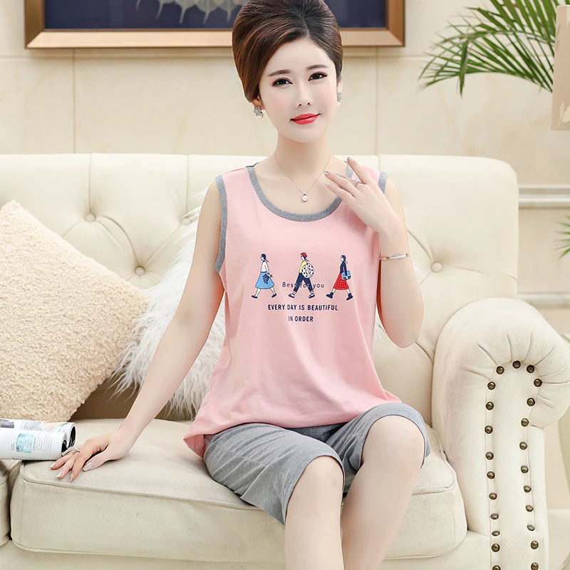 Summer 100%Cotton Cartoon Women's Vest Pajamas Round Neck Sleeveless Loose Soft M-4XL Two Pieces Set Girls Sleepwear
Summer 100%Cotton Cartoon Women's Vest Pajamas Round Neck Sleeveless Loose Soft M-4XL Two Pieces Set Girls Sleepwear