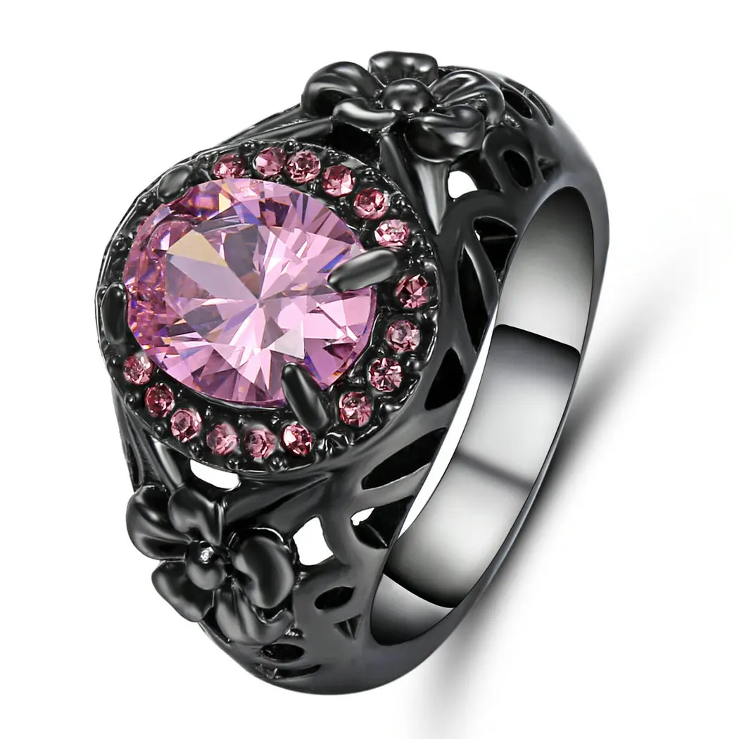 Большое розовое кольцо черного золота с фианитом размер 8 очаровательные