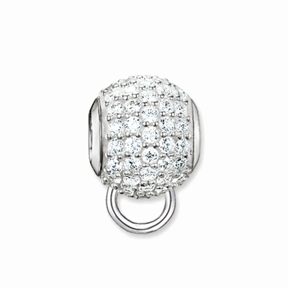 925 Sterling Silver White CZ Paved Charm Carrier Beads Fit Bracelets Necklaces Thonmas Style DIY Accessories Ts Gift for Women | Украшения
