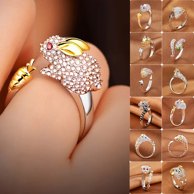 Copper Plated Crystal Lovely Dog Pig Rabbit Monkey Inlaid Animal Rings Women Girl Opening Ring Wedding Party Jewelry
Copper Plated Crystal Lovely Dog Pig Rabbit Monkey Inlaid Animal Rings Women Girl Opening Ring Wedding Party Jewelry