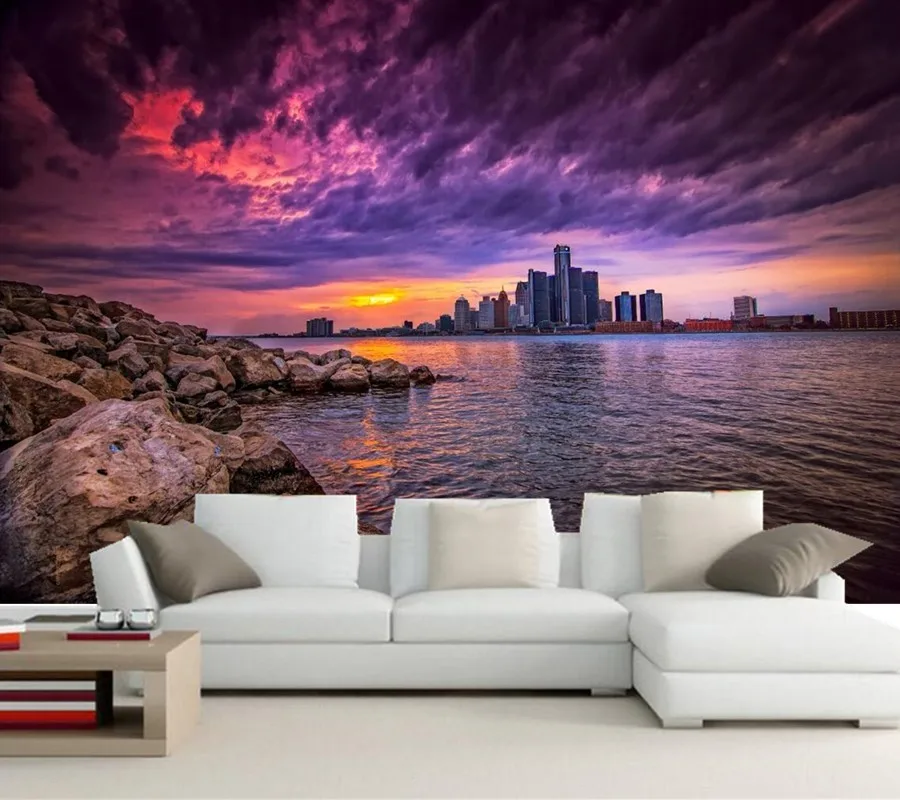 

Skyscrapers Stones Sunrises and sunsets Sky Houses Rivers photo mural wallpaper,living room sofa TV wall bedroom 3d wallpaper