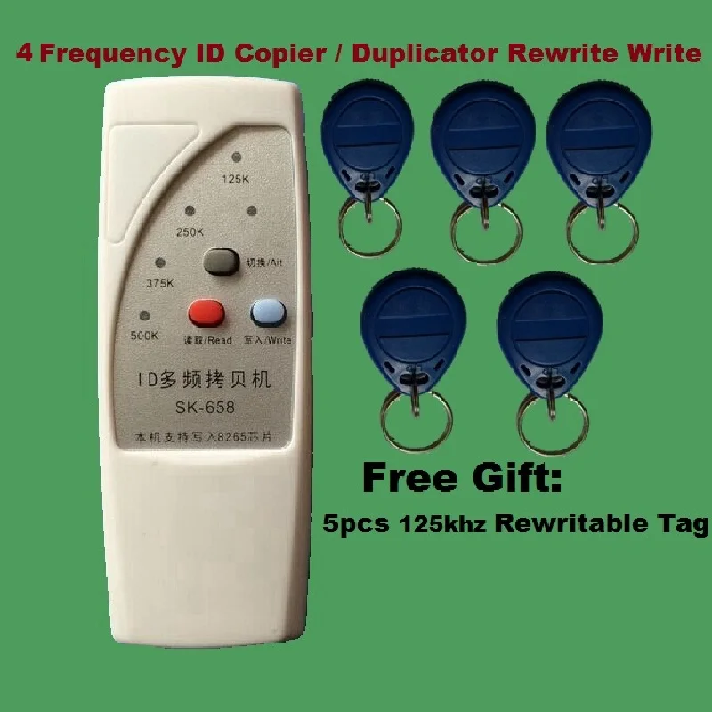 Handheld 4 Model 125khz 250k 375k 500k RFID Copier Duplicator Cloner ID EM Card Reader & Writer & 5pcs Rewrite Tag High Quality
Handheld 4 Model 125khz 250k 375k 500k RFID Copier Duplicator Cloner ID EM Card Reader & Writer & 5pcs Rewrite Tag High Quality
