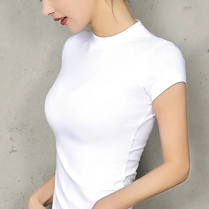 Women Cotton T-shirt High Collar Solid color Lady Tees Short Sleeve Summer Women's clothing All match Female T-shirts
Women Cotton T-shirt High Collar Solid color Lady Tees Short Sleeve Summer Women's clothing All match Female T-shirts