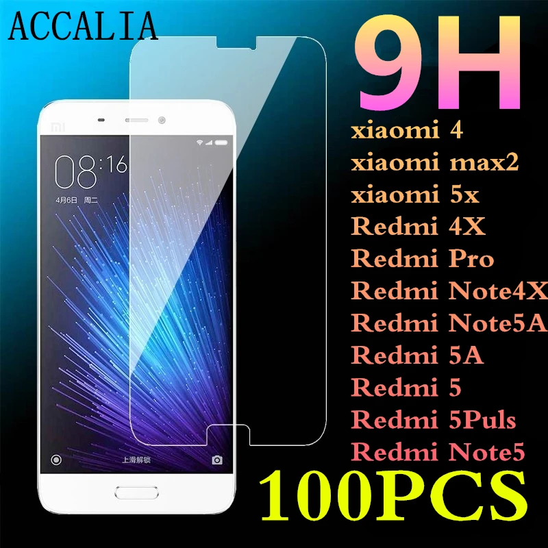 100 шт. 9H закаленное стекло для Xiaomi 5 MAX2 Mi5X пленка Redmi 4X pro Note4X note5A 5A 5Puls Note5 2.5D Защитная