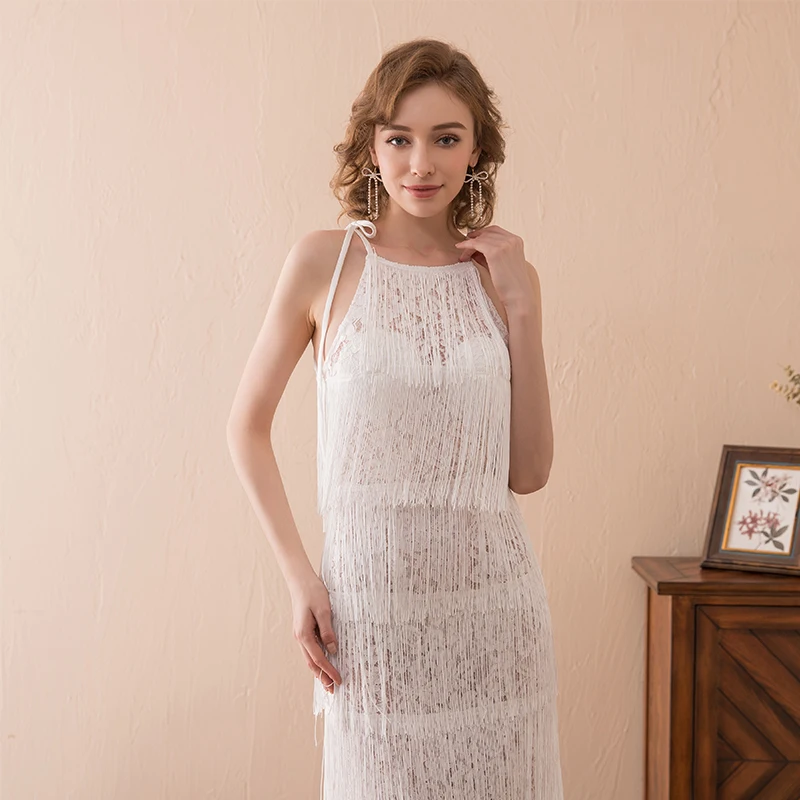 Ivory Tiered Tassel Wedding Dresses Real Photo Halter Lace Sheath Country Vestidos De Novia Sleeveless Beach Bridal Gown
Ivory Tiered Tassel Wedding Dresses Real Photo Halter Lace Sheath Country Vestidos De Novia Sleeveless Beach Bridal Gown