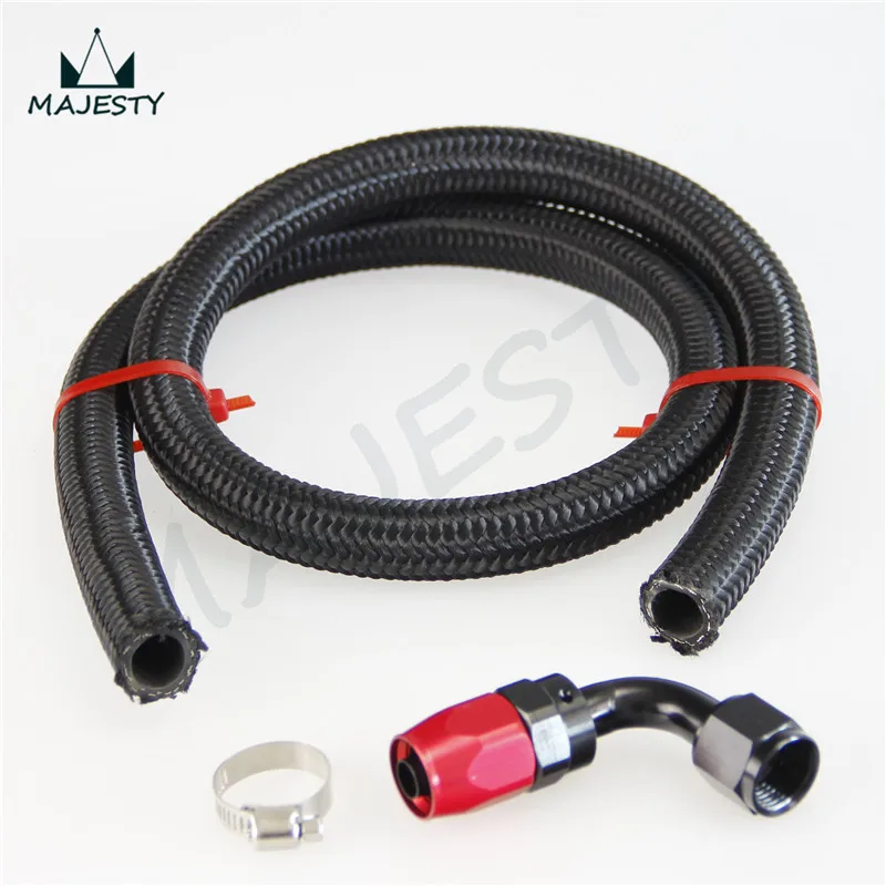 AN-6 STAINLESS NYLON/STEEL BRAIDED OIL/FUEL HOSE 3FT BLACK +90 Degree Oil hose end color black and red
AN-6 STAINLESS NYLON/STEEL BRAIDED OIL/FUEL HOSE 3FT BLACK +90 Degree Oil hose end color black and red