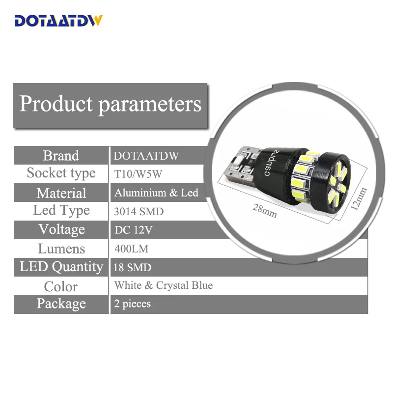 2pcs Car LED Bulbs T10 LED W5W 168 Turn Signal Auto Clearance Lights 12V License Plate Light Trunk Lamp White 3014 18SMD
2pcs Car LED Bulbs T10 LED W5W 168 Turn Signal Auto Clearance Lights 12V License Plate Light Trunk Lamp White 3014 18SMD