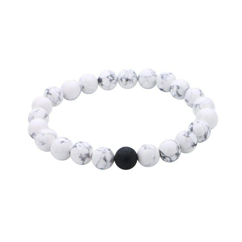 Пара его & ее браслет черный матовый Агат Белый Howlite 8 мм бусины Корона дружеские