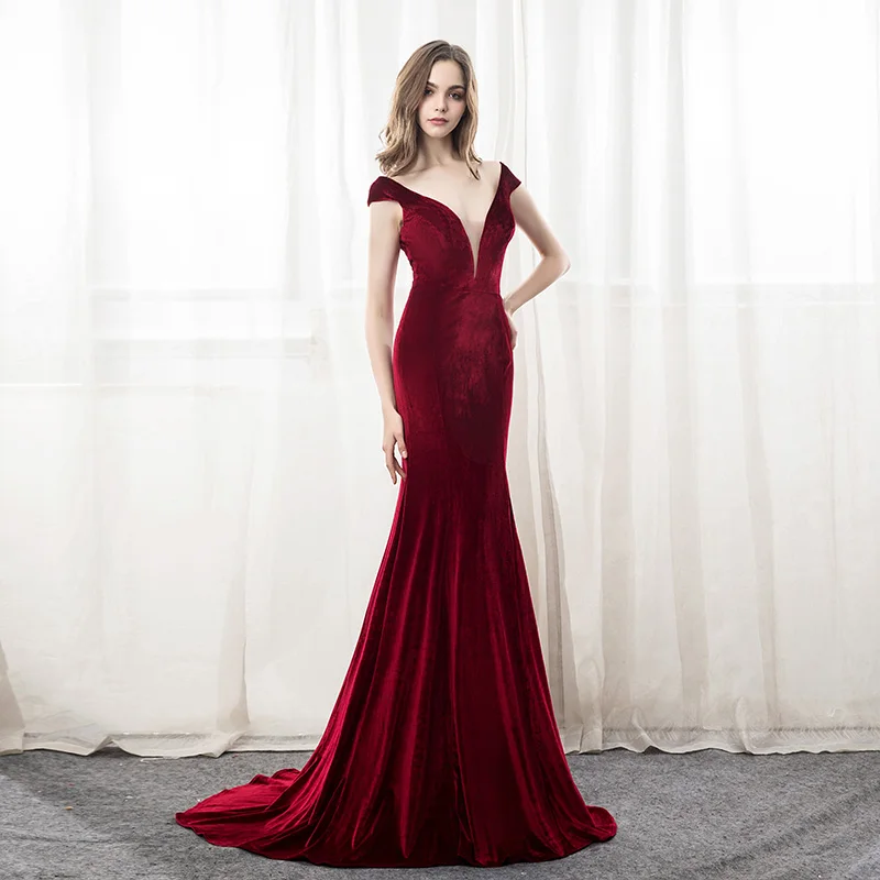 Vintage Burgundy Velour V-Neck Backless Vestidos De Festa Cap Sleeve Sweep Floor Mermaid Formal Evening Dresses Prom Party Gowns
Vintage Burgundy Velour V-Neck Backless Vestidos De Festa Cap Sleeve Sweep Floor Mermaid Formal Evening Dresses Prom Party Gowns