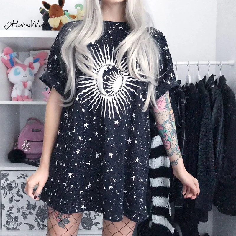 2019 Street Wear Black Style Sun Print T Shirt Dress Short Sleeve Casual Dot Summer Mini Dress Oversized Vestido Ropa Mujer
2019 Street Wear Black Style Sun Print T Shirt Dress Short Sleeve Casual Dot Summer Mini Dress Oversized Vestido Ropa Mujer