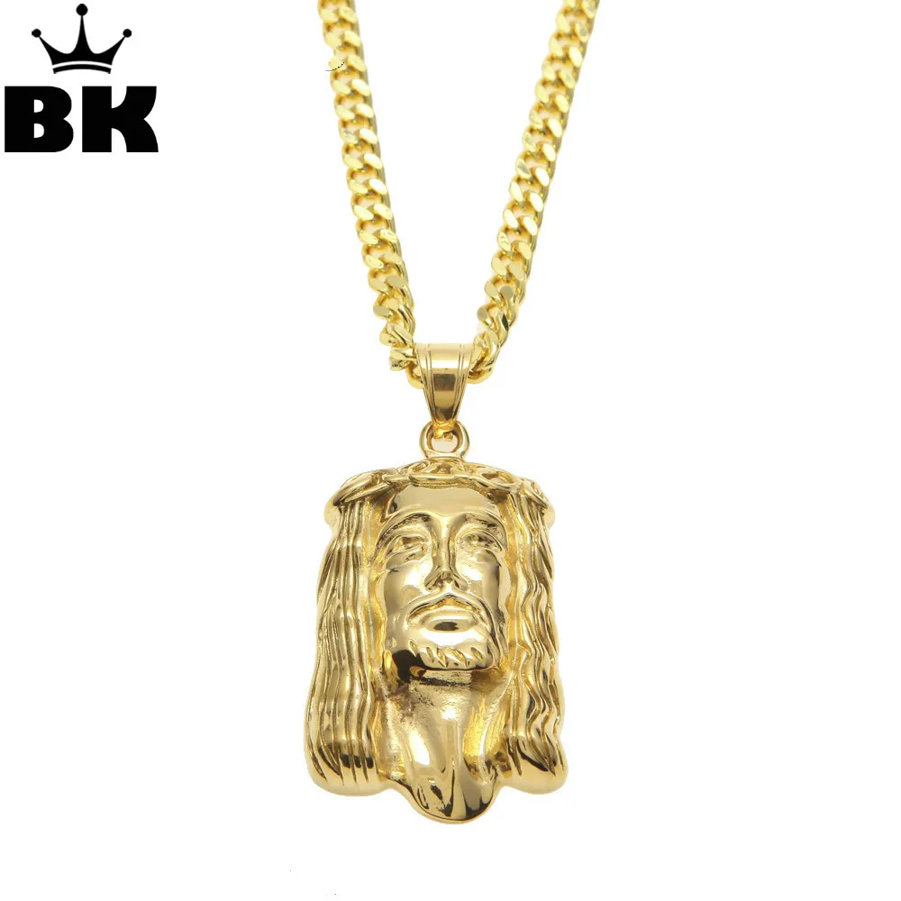Ожерелье с подвеской в виде головы Иисуса стиле хип-хоп золотого цвета для женщин