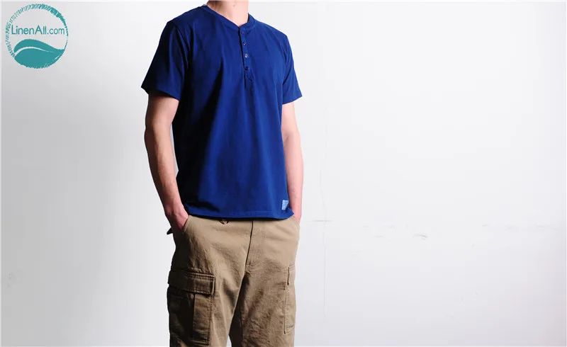 LinenAll men's blue stained IndigoHood heavy handmade plant dyed cloth fruit buckle Henry collar t-shirt male
LinenAll men's blue stained IndigoHood heavy handmade plant dyed cloth fruit buckle Henry collar t-shirt male