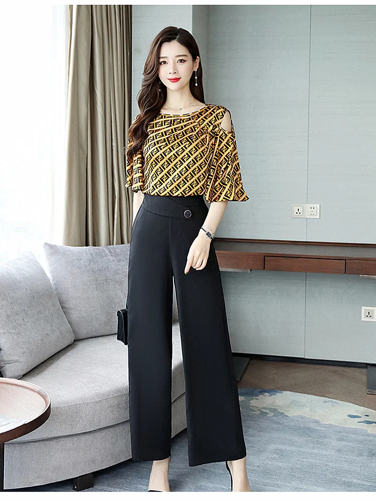 Fashion Elegant Printing Flying Sleeves Shirt Women Two-piece 2019 Summer New Temperament Commuting Wide Leg Pants Women's Sets
Fashion Elegant Printing Flying Sleeves Shirt Women Two-piece 2019 Summer New Temperament Commuting Wide Leg Pants Women's Sets