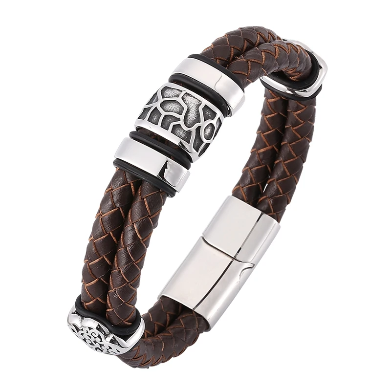 Newest Punk Men Jewelry Brown Double Braided Leather Rope Bracelet Male S.Steel Casual Leather Wristband Bracelet Men SP0379
Newest Punk Men Jewelry Brown Double Braided Leather Rope Bracelet Male S.Steel Casual Leather Wristband Bracelet Men SP0379