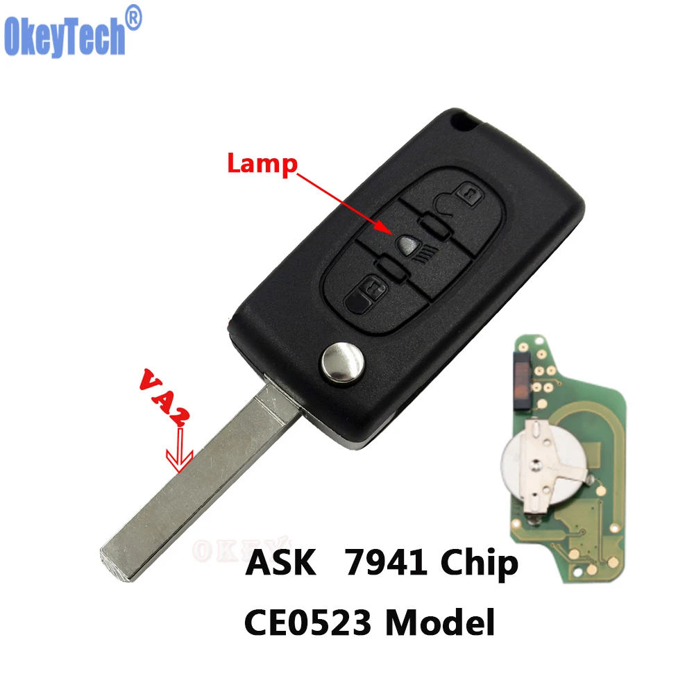OkeyTech CE0523 ASK 433Mhz 7941 Chip Remote Car Key Light Button VA2 Blade 3 Buttons for CITROEN Berlingo C3 C2 C5 C4 Picasso
OkeyTech CE0523 ASK 433Mhz 7941 Chip Remote Car Key Light Button VA2 Blade 3 Buttons for CITROEN Berlingo C3 C2 C5 C4 Picasso