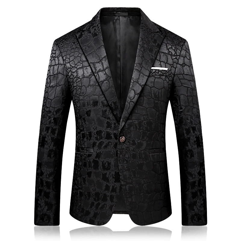 

Black Blazer Men Crocodile Pattern Wedding Suit Jacket Slim Fit Stylish Costumes Stage Wear For Singer Mens Blazers Designs 9006