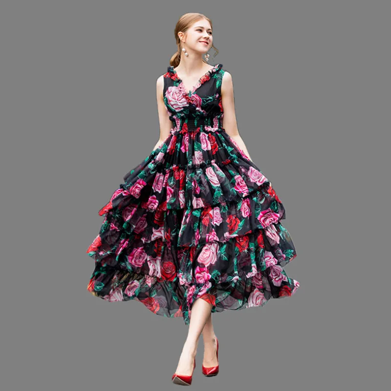 Women Dresses 2019 Spring Summer New Sweet Roses Printed Wood Ear V-neck Elastic High Waist Large Swing Cake Casual Dress Female
Women Dresses 2019 Spring Summer New Sweet Roses Printed Wood Ear V-neck Elastic High Waist Large Swing Cake Casual Dress Female