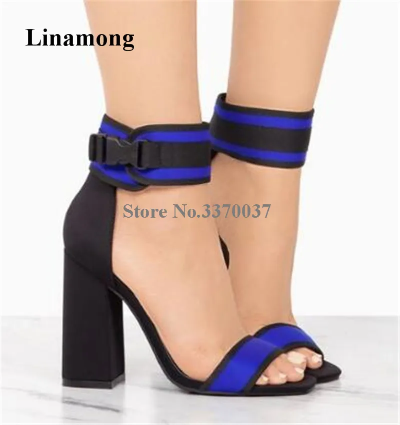 2019 New Fashion Stripes Chunky High Heel Sandals Black-blue Ankle Wrap Buckle Thick High Heel Sandals Brand Heels Shoes
2019 New Fashion Stripes Chunky High Heel Sandals Black-blue Ankle Wrap Buckle Thick High Heel Sandals Brand Heels Shoes