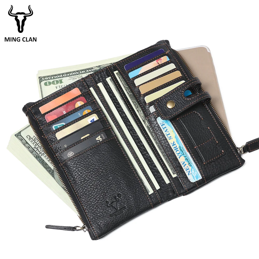 

Mingclan Genuine Leather Lady Long Wallet Female Men Women Zipper Clutch Walet Coin Purse Rfid Portfolio Travel Business Card