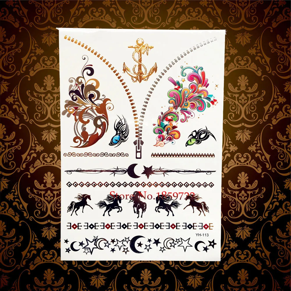 Pirates Design Anchor Gold Flash Temporary Tattoo Sticker HY113 Black Horse Henna Flower Disposable Tattoo tatouage taty Tattoos
Pirates Design Anchor Gold Flash Temporary Tattoo Sticker HY113 Black Horse Henna Flower Disposable Tattoo tatouage taty Tattoos