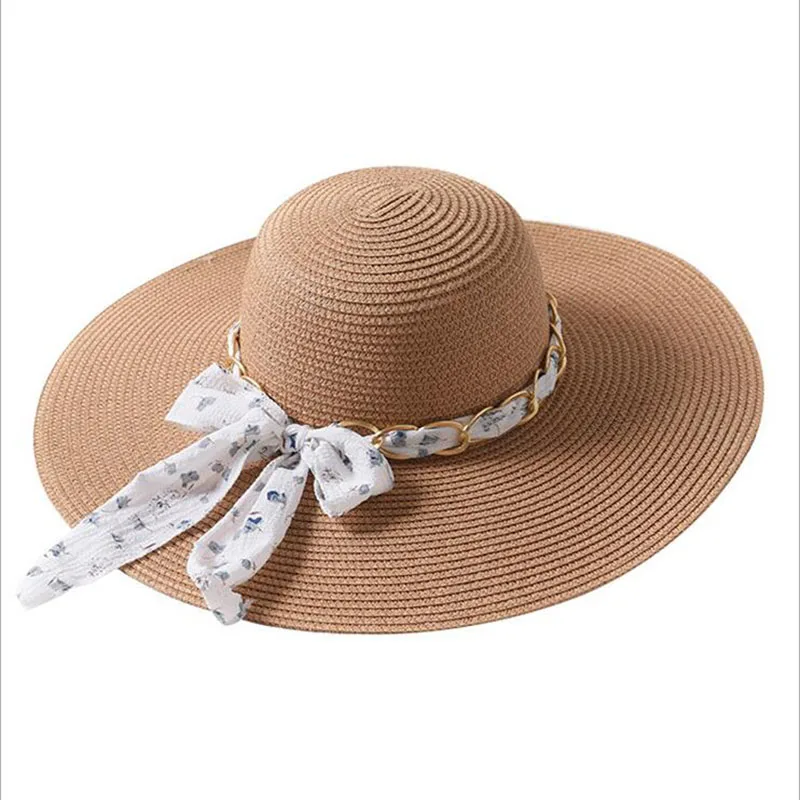 2019 Fashion Summer Women Straw Sun Hat Elegant Lady Wide Brim Panama Mmetal Chain Hat Fedora sunbonnet Hat Beach Cap
2019 Fashion Summer Women Straw Sun Hat Elegant Lady Wide Brim Panama Mmetal Chain Hat Fedora sunbonnet Hat Beach Cap