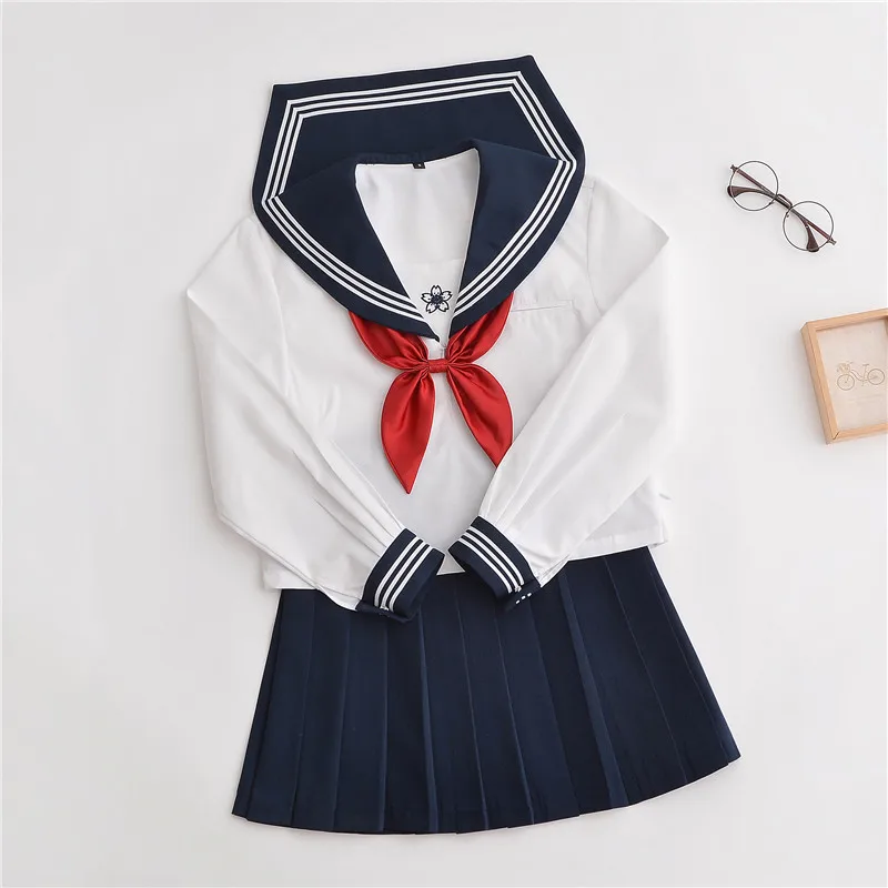 Японский Jk школьная униформа для девочек расшитые футболки короткий рукав
