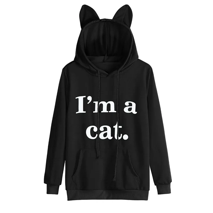Женские топы JAYCOSIN I'am A Cat. Милые худи с кошачьими ушами толстовка передним