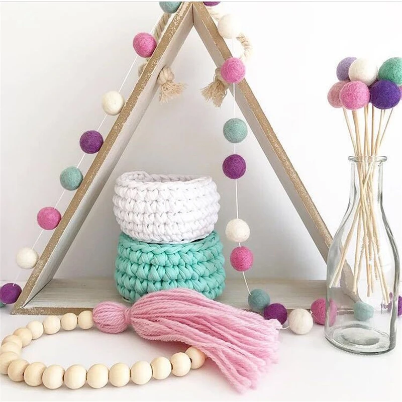 

2M 30PCS Wool hair ball creative home decoration children's room hair Felt ball string ornaments Nursery school Wall Ornament