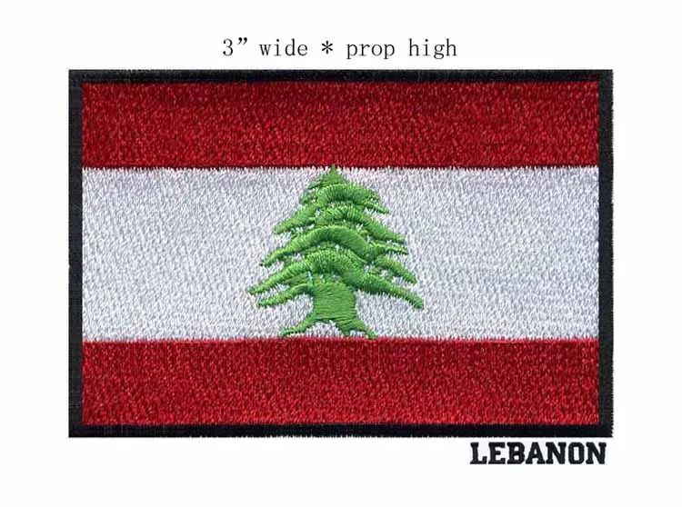 Lebanon 3" wide embroidery flag patch for a white stripes/army badges/one green tree on it
Lebanon 3" wide embroidery flag patch for a white stripes/army badges/one green tree on it
