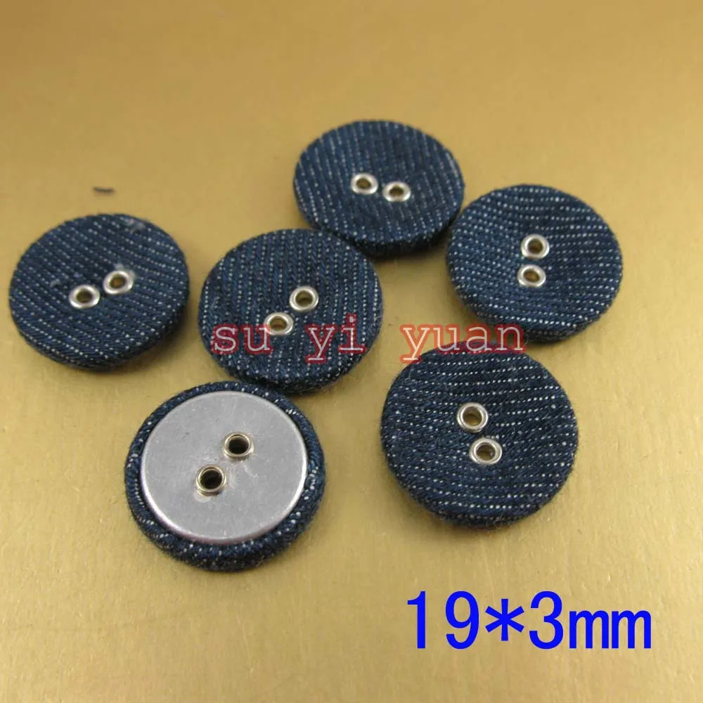 19mm*3mm 25pcs/lot aluminum bottom Denim blue cloth covered button sewing garment accessories