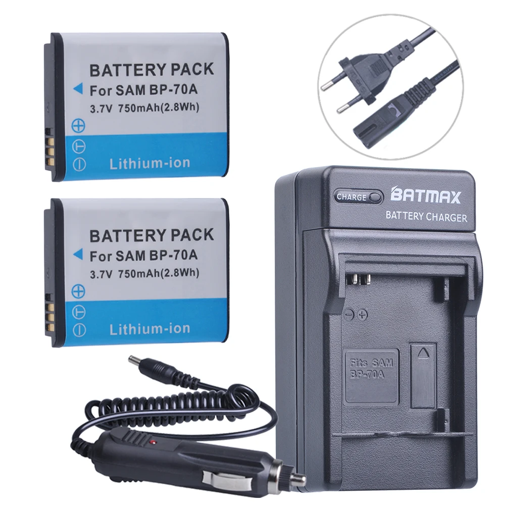 

2PC BP-70A BP70A Battery+ Digital Charger for Samsung ST95 ST100 ST6500 SL50 SL600 TL205 WB30F WB35F DV150F ES65 ES67 MV800 PL80