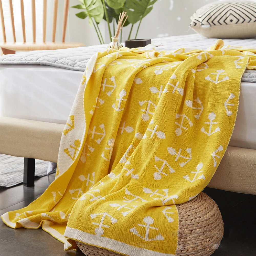 

mylb New arrival 100% cotton handmade high quality soft sofa bed knitted blanket for summer yellow