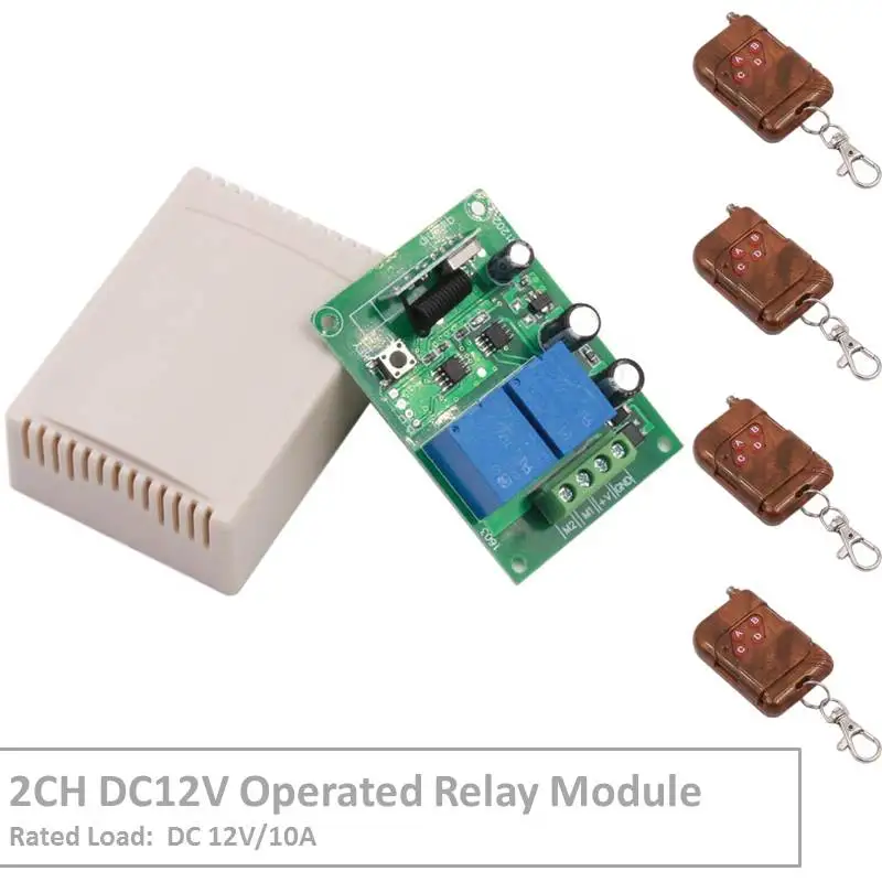 RF Switch Remote Control DC 12V 2 Gang Relay Receiver and 1527 learning code Transmitter For LED Light Electric Device Control
RF Switch Remote Control DC 12V 2 Gang Relay Receiver and 1527 learning code Transmitter For LED Light Electric Device Control