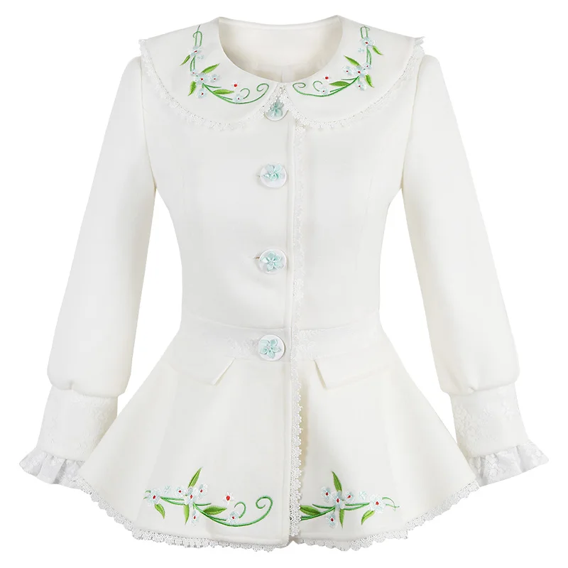 Princess sweet white coat Candy rain flower decoration embroidery Single breasted flouncing Slim Japanese design C16CD6198
Princess sweet white coat Candy rain flower decoration embroidery Single breasted flouncing Slim Japanese design C16CD6198