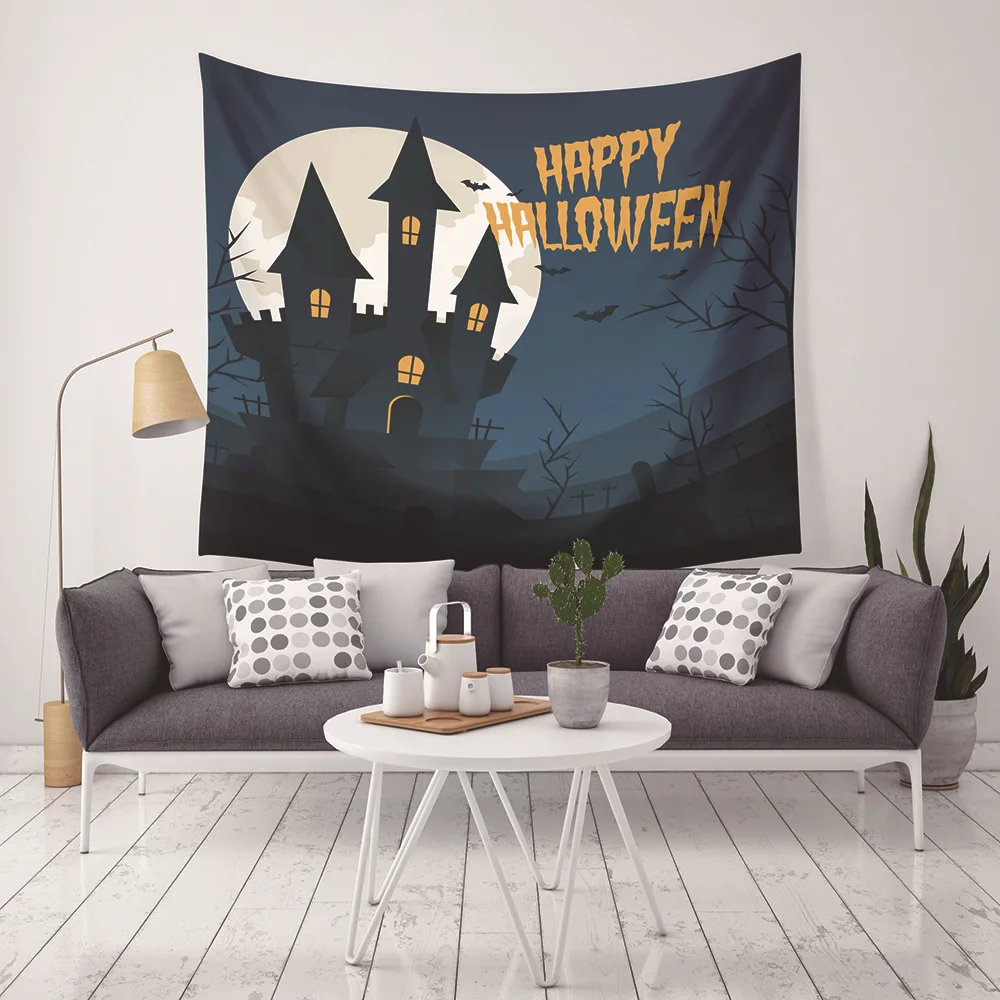 

Tapestry Moon Wall Art Home Decor Halloween Wizard Pumpkin Castle Wall Hanging Yoga Mats Festive Gift Bedspread Beach Towel