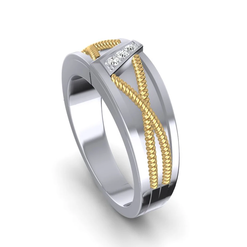CaiMao 14K двухцветный Золотой 0.08ct натуральный бриллиант витая веревка Мужская