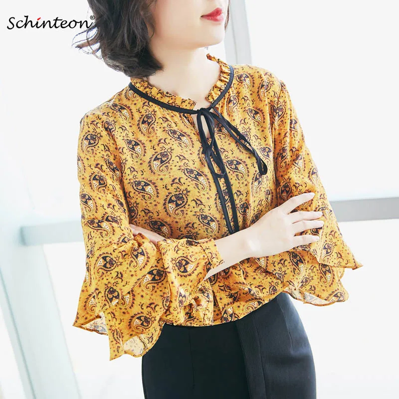 Schinteon 2018 Women Spring Summer 100% Real Silk Blouse Top Pullover Print Shirt O-Neck Collar Belt High Quality
Schinteon 2018 Women Spring Summer 100% Real Silk Blouse Top Pullover Print Shirt O-Neck Collar Belt High Quality