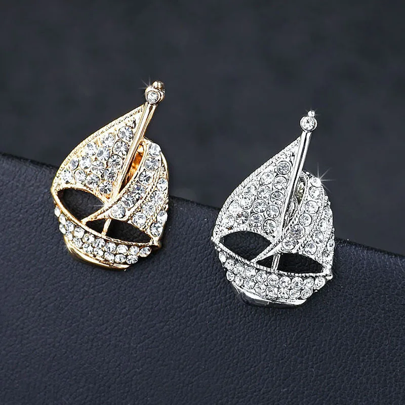 

Sailing Boat Brooches Badge Men Women Suit Shirt Clothes Collar Flower Clip Crystal Lapel Pin Accessories Christmas Brooch Gifts