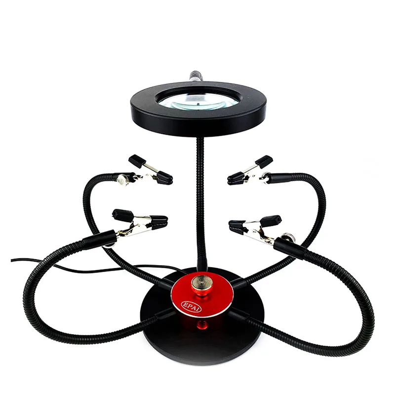 Soldering Helping Hands Soldering Iron Holder USB LED Lights 8X Magnifying Glass 4 pcs Flexible Arms Third Hand Welding Tool
Soldering Helping Hands Soldering Iron Holder USB LED Lights 8X Magnifying Glass 4 pcs Flexible Arms Third Hand Welding Tool
