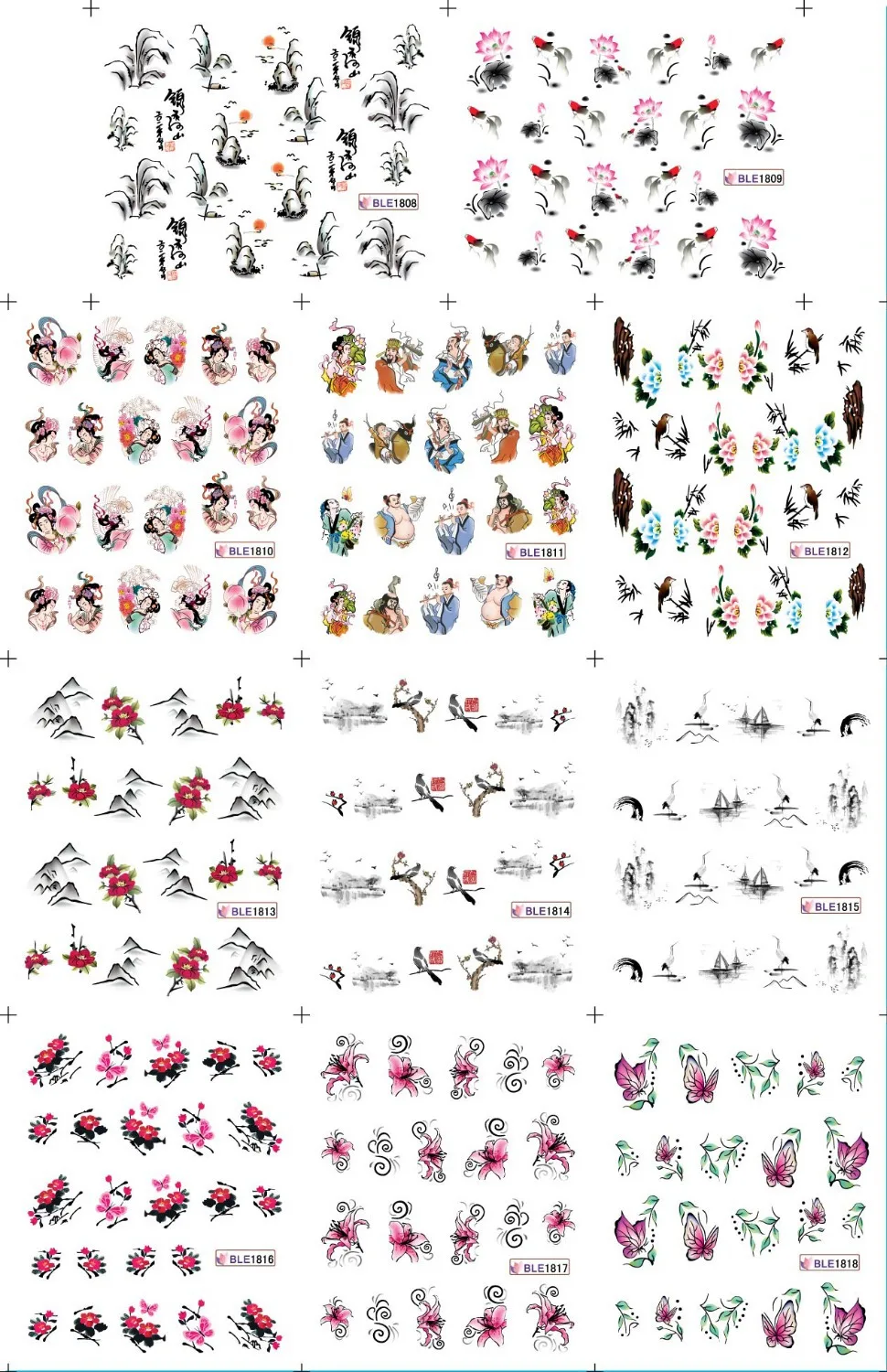 BLE1808-1818-20X Larger Sheet/Lot (11 DESIGNS IN 1) Nail Art Decals Wrap Geisha Girls Oriental Floral Water Transfer Sticke
BLE1808-1818-20X Larger Sheet/Lot (11 DESIGNS IN 1) Nail Art Decals Wrap Geisha Girls Oriental Floral Water Transfer Sticke