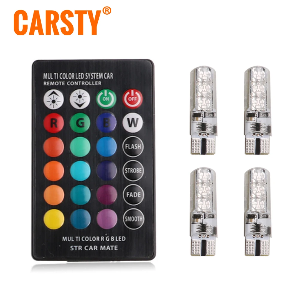 Carsty светодиодный T10 W5W 194 168 ламп 5050 6 Smd RGB с пультом дистанционного управления