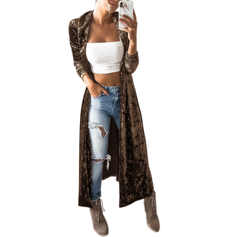 Женское бархатное пальто с длинным рукавом ZH облегающая ветровка отложным