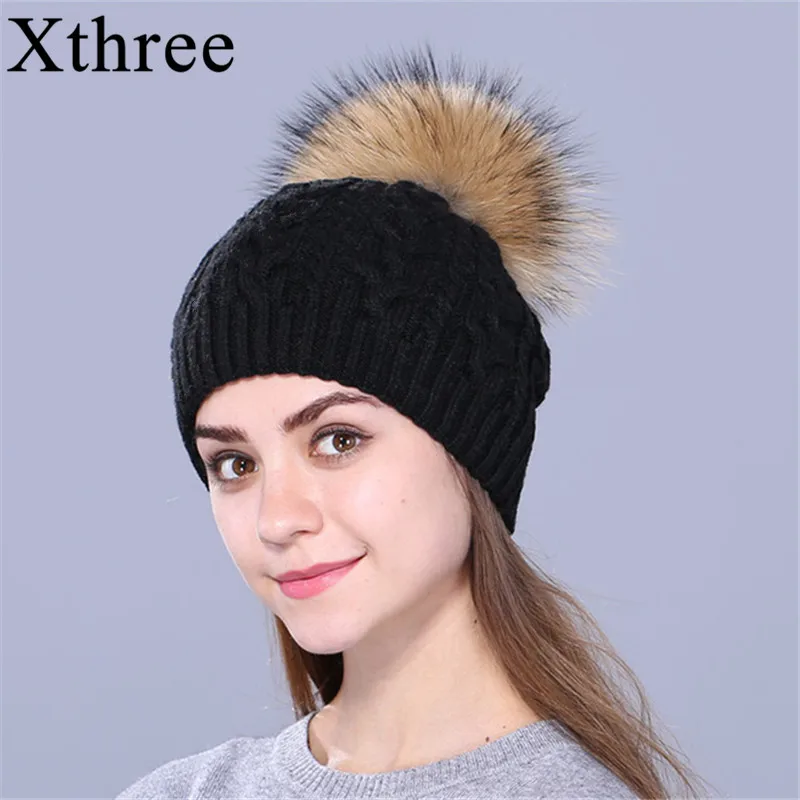 Женская двухслойная Вязаная Шерстяная Шапка Xthree, зимний головной убор из натурального меха енота, головной убор
Женская двухслойная Вязаная Шерстяная Шапка Xthree, зимний головной убор из натурального меха енота, головной убор
