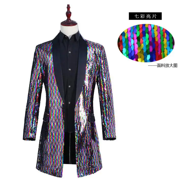 Discoloration Flip Colorful Sequin clothes men suits stage singers jacket men blazer dance fashion dress man long trench coats
Discoloration Flip Colorful Sequin clothes men suits stage singers jacket men blazer dance fashion dress man long trench coats