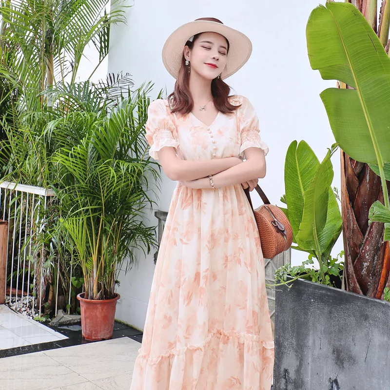Summer Chiffon Print Midi Dress Women's Pink Sexy Boho Elegant Short-sleeved V-neck Big Swing Beach Vintage Club Party Dresses
Summer Chiffon Print Midi Dress Women's Pink Sexy Boho Elegant Short-sleeved V-neck Big Swing Beach Vintage Club Party Dresses
